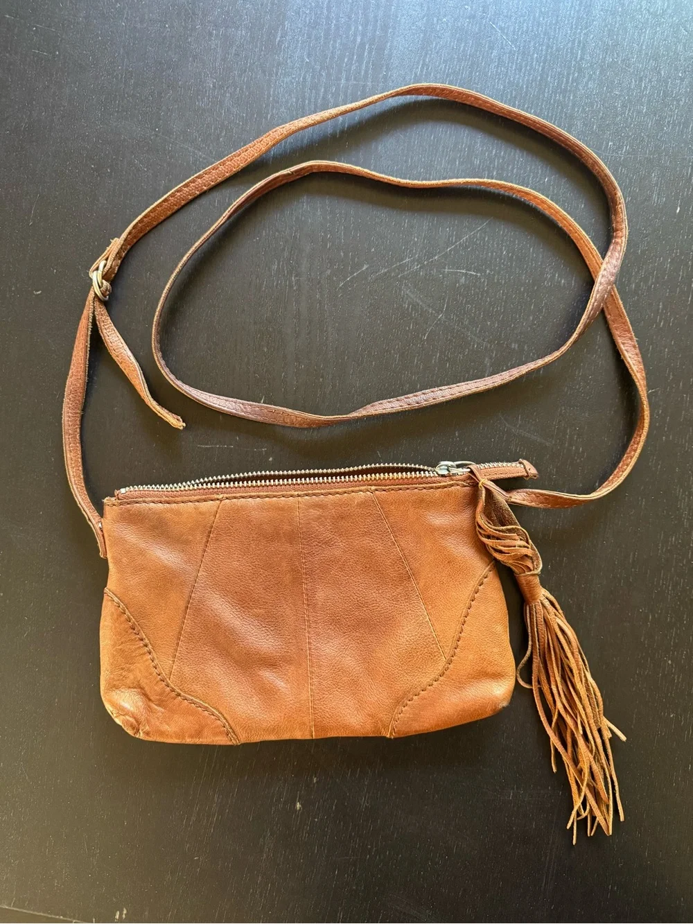 Hobo Brown Leather Crossbody Bag with Tassel